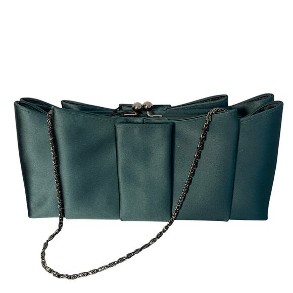 COAST Green Satin Unique Evening Bag Clutch with Chain Shoulder Strap NWT - Picture 1 of 14